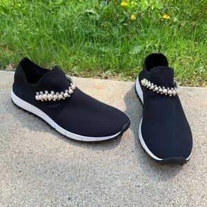 Jimmy Choo Black Verona Knit Sneakers Trainers with Diamond Crystal and Pearl
